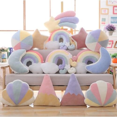 Cute Colorful Soft Plush Pillow Moon Rainbow Star Cloud Sofa Plush Cushion Toys For Baby Kids Sleeping Chair Decor Birthday Gift