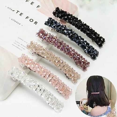 Fashion Women Girls Bling Headwear Alloy Crystal Rhinestone 6 Color Elastic Hair Clip Handmade Barrette Hairpin Hair Stylig Tool