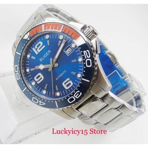 BLIGER Mens Watch Sapphire Glass Auto Date 40mm Wristwatch Self Winding Movement