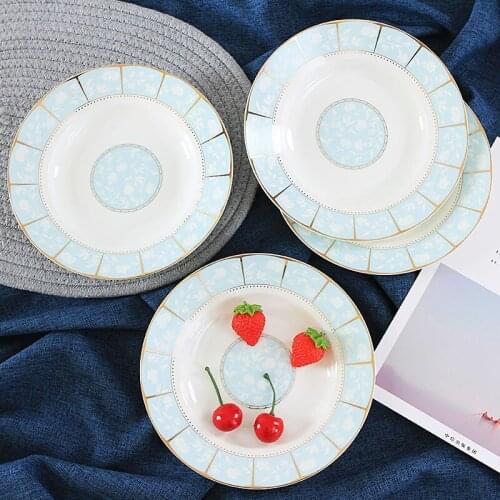 Jingdezhen Chinese Ceramic Round Vegetable Plate 4 Sets Creative Simple Steak Plate Household Vegetable Plate Tableware Set