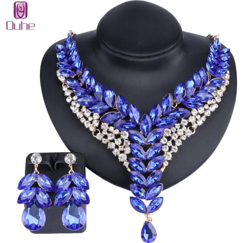 Women Crystal Wedding Jewelry Sets For Bride Party Costume Accessories Bridal Decorations Necklace Earring Jewellery Set 6Colors