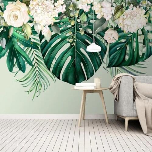 Custom Wall Mural 3D Modern Art Green Leaf Flower Photo Background Wall Painting Living Room Bedroom Dining Room Decor Wallpaper