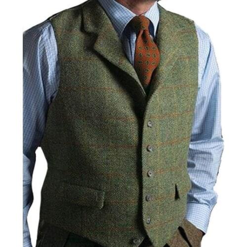 2019 New Loose Comfortable Mens Vest Tweed Wool Vest Slim Lapel Plaid Suit Vest Herringbone Tuxedo Vest Wedding Custom