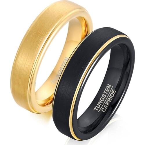 Modyle 2021 New Fashion Cool Punk 5MM Black Gold-Color Tungsten Carbide Wedding Ring for Men and Women