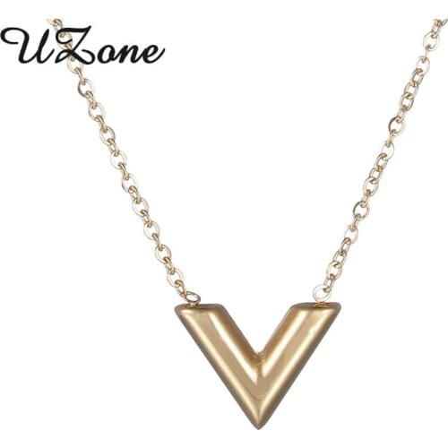UZone Famous Brand V Letter Pendant Necklace Stainless Steel stereoscopic V Word Necklace Luxury Jewelry Female