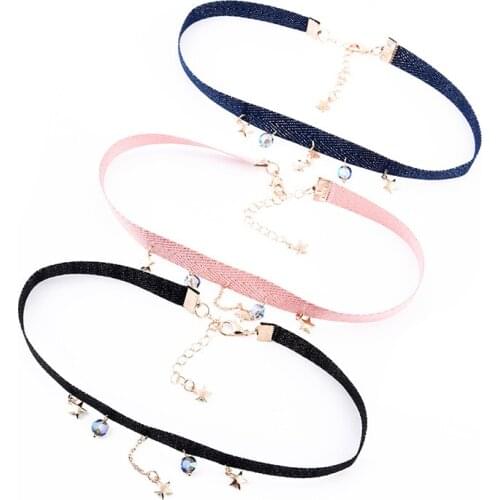 DoreenBeads Fashion Hot New Freshing Chocker Necklace Simple Velvet Ribbon Rope Star Moon Earth Pendant Trendy Jewelry,1 PC