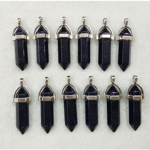 2019 Fashion natural blue sand stone bullet shape charms point Chakra pendants for jewelry making 12pcs/lot Wholesale free