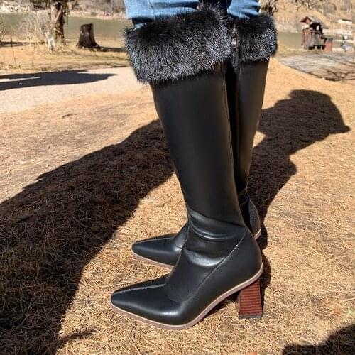 Plus Size 33-43 Knee High Boots Women New Design Fur Warm Winter Shoes Women Fashion High Heel Botas Woman Footwear 2021 new