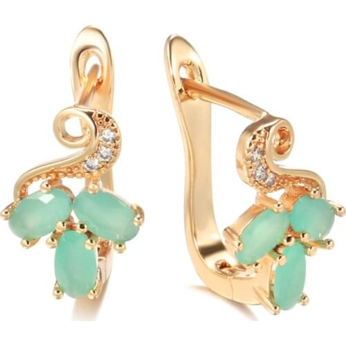 Kinel Luxury Natural Green Zircon Earrings for Women 585 Rose Gold Crystal Flower Bride Wedding Earrings Fine Vintage Jewelry