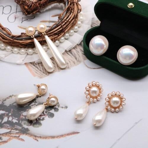 Fashion Elegant Stud-Ear Imitated Pearls Dangle Temperament Classic Brincos Teardrop Round Wedding Exquisite Mujer Gift