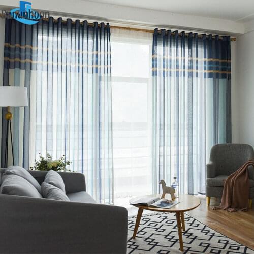 Curtains fo Living Room Modern Blue/coffee Flax Tulle For Bedroom Luxury Tulle Sheer Window Treatments Drapes
