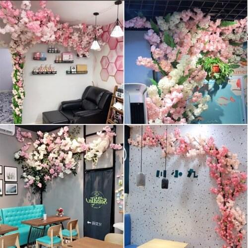 Simulation Cherry Tree Wedding Indoor Living Room Bedroom Wall Ceiling Decoration Rattan Cherry Blossom Branches