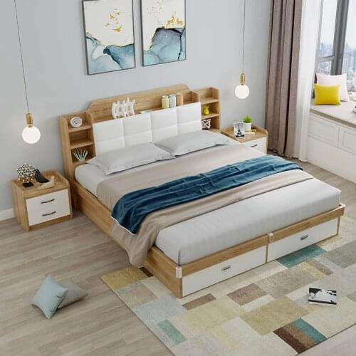 Modern minimalist furniture bed small apartment 1.5 / 1.8 meters double bed with soft back bed