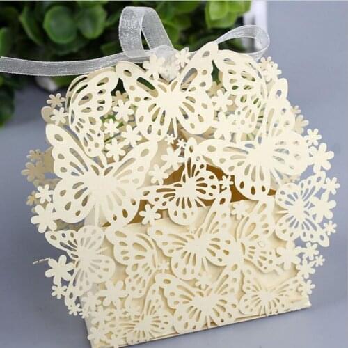 European-style Wedding Favor Butterfly Flower Hollow Square Candy Chocolate Box Paper Gift Bags For Party Supplies gift box