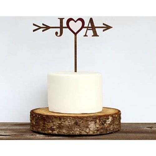 Rustic Wedding Arrow & Initials Cake Topper Personalized Cake Topper Custom Acrylic silver wooden with Rustic Name Cake Topper