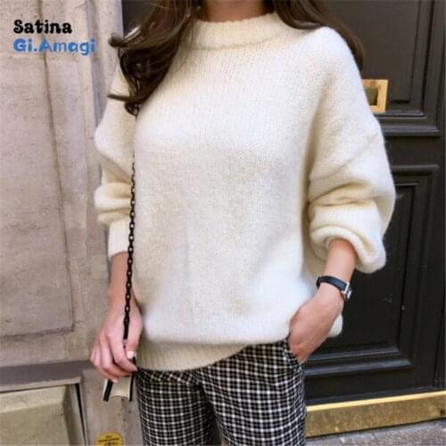 Sweater Women Autumn 2020 Solid O Neck Pullover Sweaters Korean Style Knitted Long Sleeve Jumpers Casual Tops Argyle Sweater