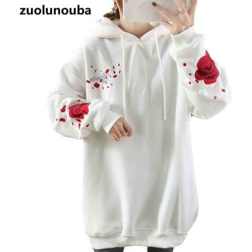 Autumn And Winter New 2020 Plus Velvet Thick Women Hoodie Flower Embroidery Is Thin And Loose Loose Leisure Ladies Sweatshirt