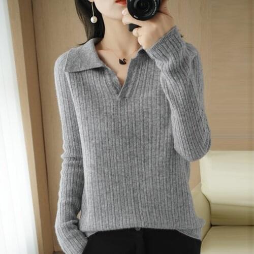 Autumn and winter POLO collar cashmere sweater long-sleeved sweater women 2020 new loose solid color wild cardigan sweater