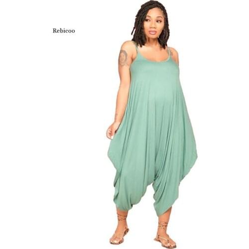 Women Sleeveless Loose Casual Harem Jumpsuit Spaghetti Straps Summer Streetwear Overalls Hollow Out Party Clubwear