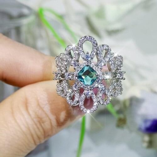 Hollow Design 925 Sterling Silver Ladies Finger Ring Luxury Zircon Jewelry Bridal Wedding Rings for Women Girls Vintage Jewelry