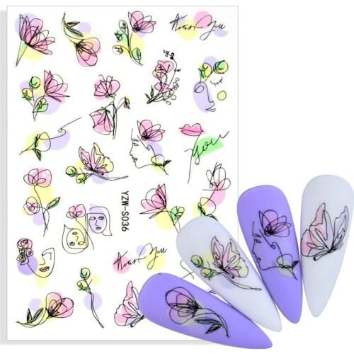 1pcs 3d sticker model colorful black line Abstract image nail girl stickers Sexy 3D nail sticker slider for nail art