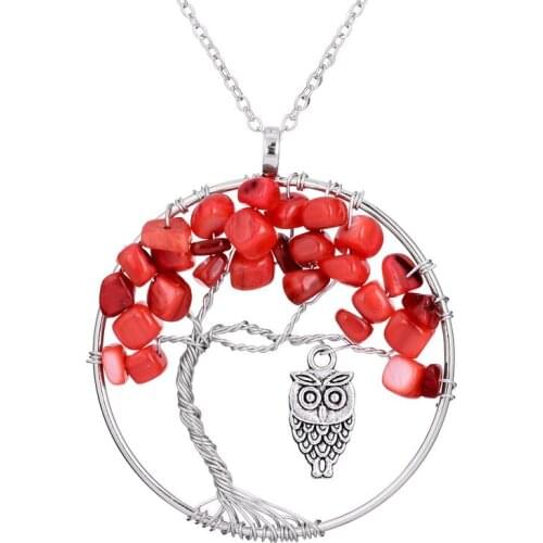 1pc Women Rainbow 7 Chakra Tree Of Life Quartz Pendant Necklace Multicolor Wisdom Tree Natural Stone Necklace