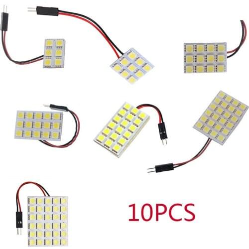 10pcs T10 BA9S Festoon C5W C10W 6/9/12/18/24/36/48 SMD 5050 Led White 12V LED Reading Panel Car interior Dome light 3 Adapters