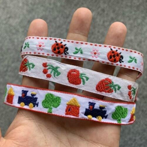 3YARD 5/8 INCH 16-17MM Ladybug Colorful Car Atrawberry Handmade Jacquard Ribbon Lace Hand-made Hair Clip Accessories ZERZEEMOOY