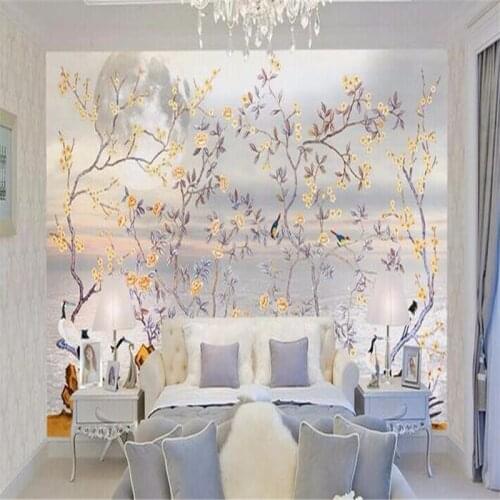 Beibehang papel de parede 3d Custom photo wallpaper High quality wallpaper hand-painted flowers birds plain mural wall paper