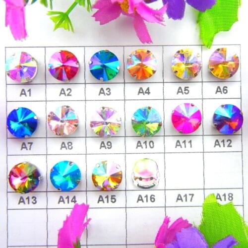 AB colors Silver claw settings 7 sizes Rivoli round shape Sew on glass Crystal rhinestone beads garment accessories trim