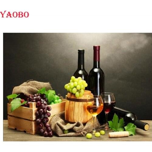 Yaobo DIY Diamond Painting Still life red wine grapes Diamond Embroidery Diamond Mosaic Cross Stitch Kit Picture Of Rhinestones