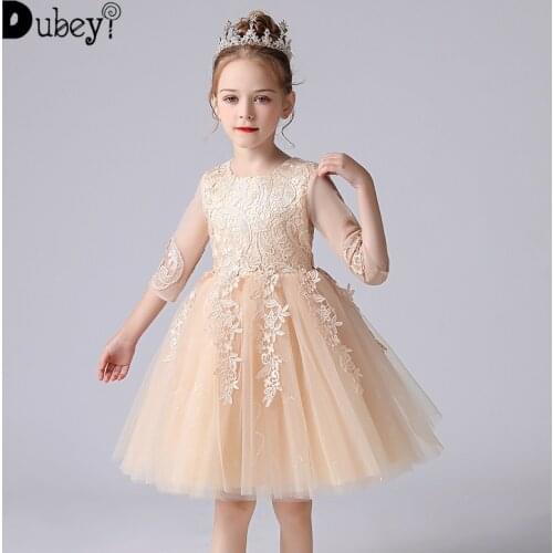 Baby Girl Ball Gown Champagne White Pink Princess Wedding Girl Dress Bows for Girls with Lace Birthday Dress Tulle Dress
