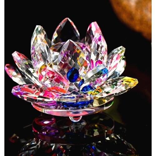 Free Shipping 140mm Art&collection Artificial Colorful K9 Crystal Lotus Feng Shui Paperweight Birthday Gifts & Home Decoration