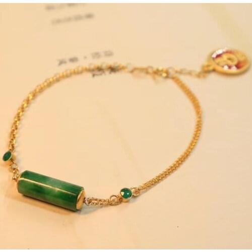 Natural Hetian Jade Green Jade as Right as Rain Bracelet Simple and Clean Inlaid S925 Sterling Silver Rich Lucky Tail Lucky Brac