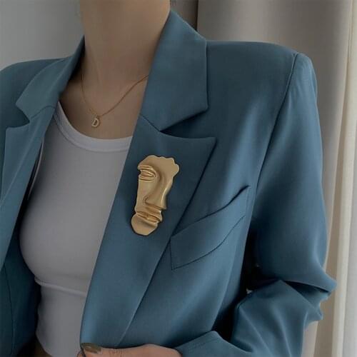 Fashion Abstract Face Brooch Pin Tide Women Luxury Metal Brooch Suit Accessories Jewelry Simple Broche