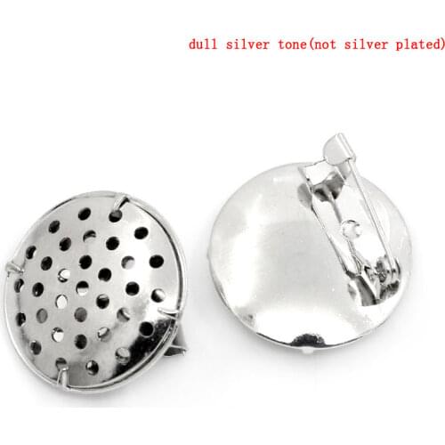 Brooches Findings Round Silver Color 19mm Dia,20PCs (B24663)