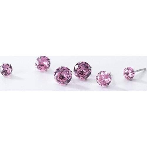 3mm 4mm 5mm 6mm 7mm Authentic 925 Sterling Silver Jewelry Gems Cut 4-Prong Pink Zircon 4A+ Ear-Bone