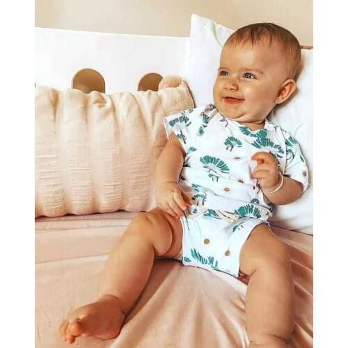 Baby Boys Summer Shorts Outfits Short Sleeve Sun Leaves Print T-Shirt and Pants 2pcs Clothes Set
