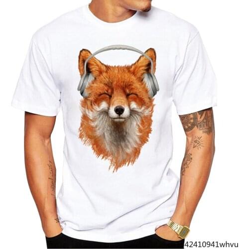 Summer Smiling Musical Fox Printed Short Sleeve Tops Funny Hot Sales Animal Men T-Shirt Casual Round Neck Plus Size M-5XL