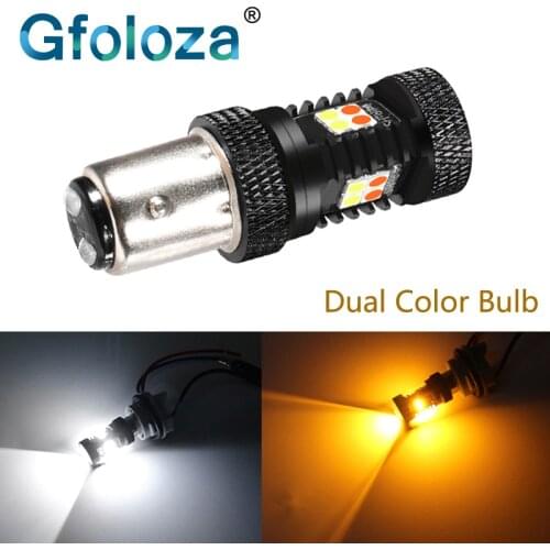 Gfoloza 1Pcs 1157 T25 T20 LED Dual-Color Switchback Bulbs BAY15D W21/5W P21/5W 3030 LED Car Lights White Yellow/Amber 12-24V