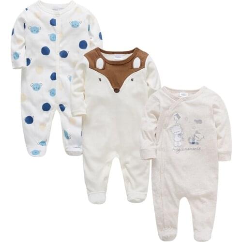 Honeyzone Baby Cartoon Cotton Clothing Infant Ropmer 3PCS Full Sleeve Newborn Toddler Boy Winter Baby Clothes
