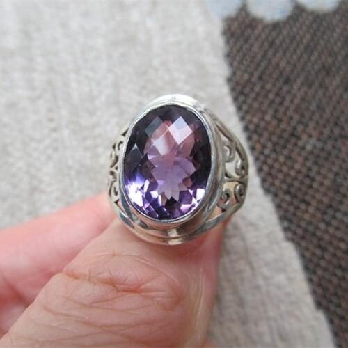Nepal India Sterling Silver Ring Embedded Purple Crystal Zircon Cut Surface The Code Number