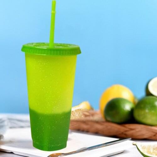 Creative Plastic Straw Cup With Lid Reusable Sequined Glitter Cup Colorful Coffee Juice Water Cup Personalized Drinkware
