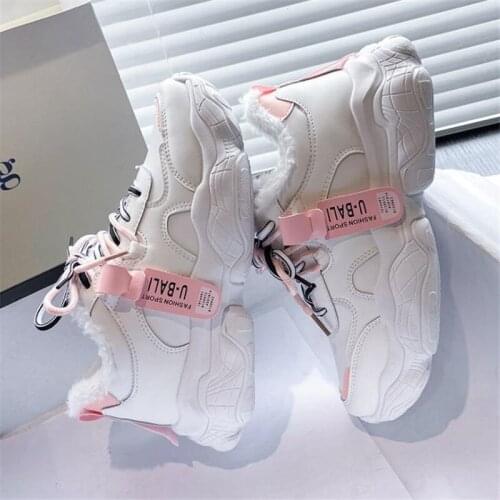 New Fashion Female Shallow Sneakers Winter Warm Fur Casual Sneakers Women Thick Sole shoelace Plush Shoes Woman