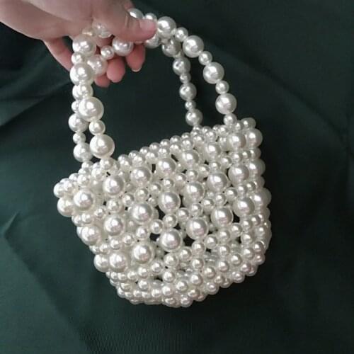 Small group woven beaded bag net red retro pearl bag hand woven handbag fashion basket