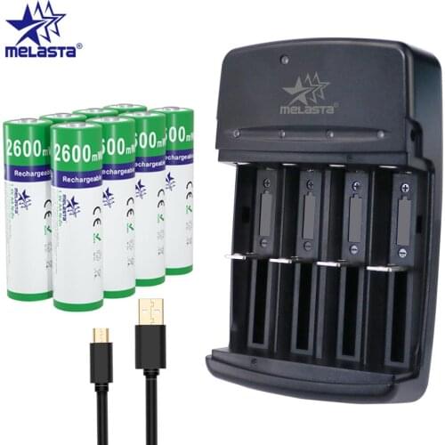 Melasta AA 1.65V 2600mWh NIZN Rechargeable Battery with 4 slots LED USB charger Ni-Zn rechargeable batteries for camera toys MP3