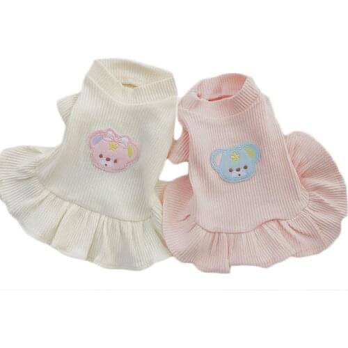 Cute Dog Clothes Pink Beige Strips Dress For Small Dogs Short Sleeve Sweatshirt Hoodies Outfit Pet Cat Princess Skirt Summer XL