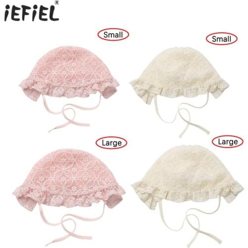 Fashion Baby Girl Handmade Adjustable Lace-Up Baby Hat Breathable Eyelet Lace Sunbonnet Hat Cap Beanie Newborn Photography Props