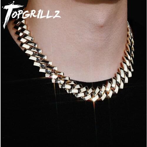 TOPGRILLZ 18MM Cuban Chain Miami Prong Link Chain Glossy High Quality Copper With New Spring Clasp Hip Hop Jewelry For Men