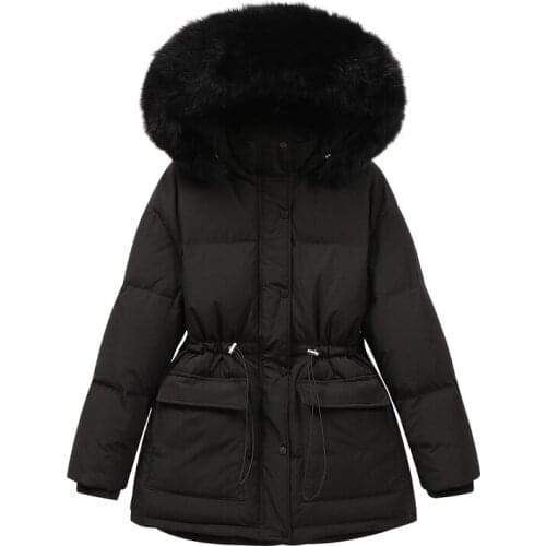 New Short Puffer Jacket Women Korean Winter Thick New 90% White Duck Down Large Fox Fur Hooded Outwear Female